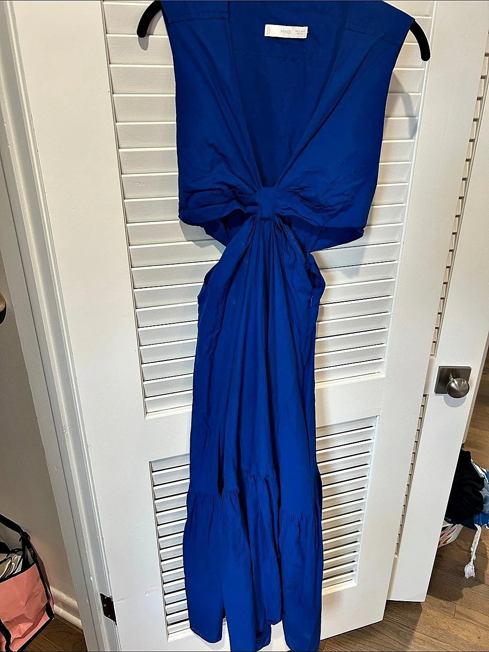 MNG Blue Tie Waist Maxi Dress Size Medium Like New